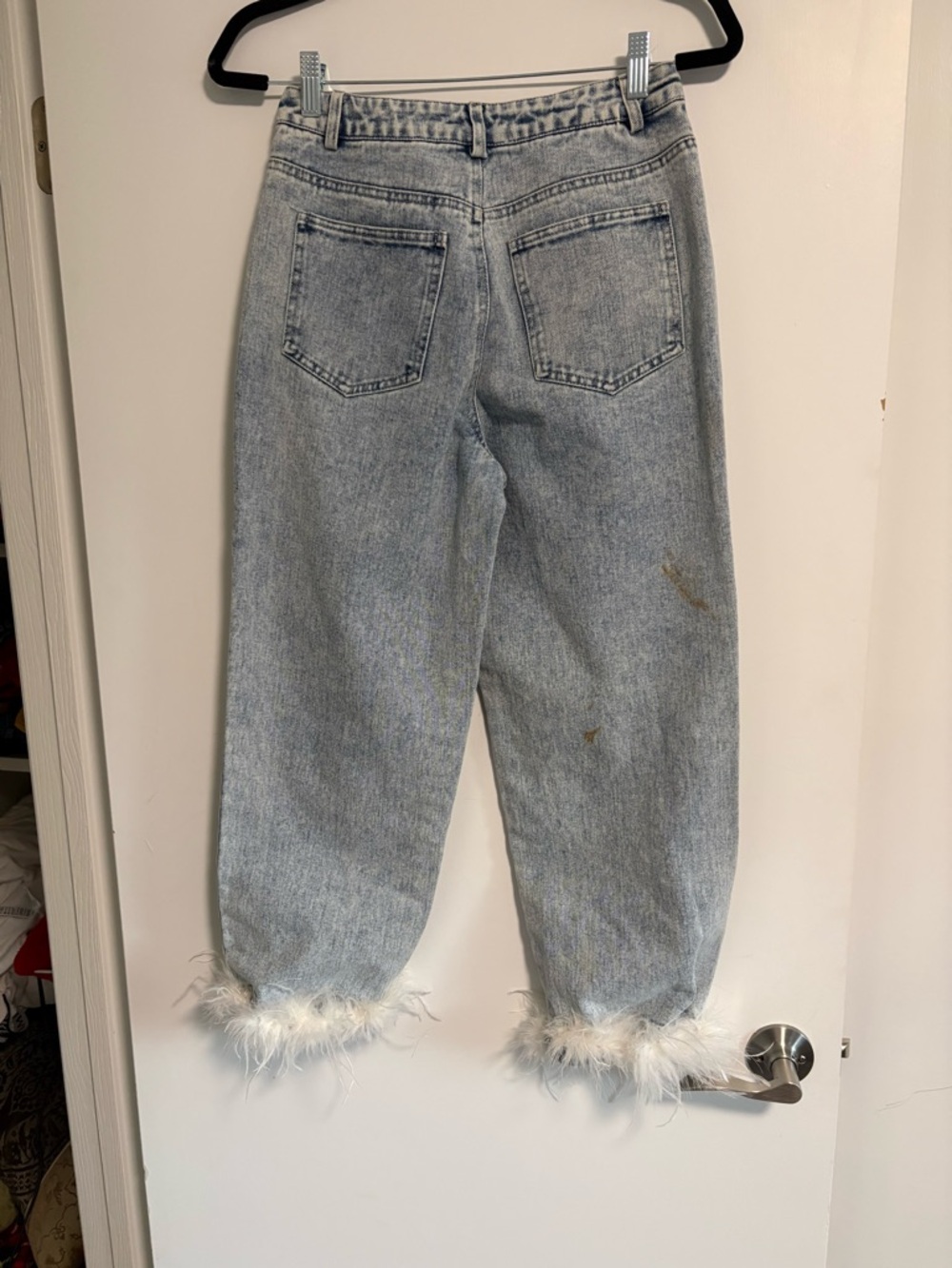 12th Tribe Cropped Jeans w/ Removable Feather Hem – Size S – Statement Denim